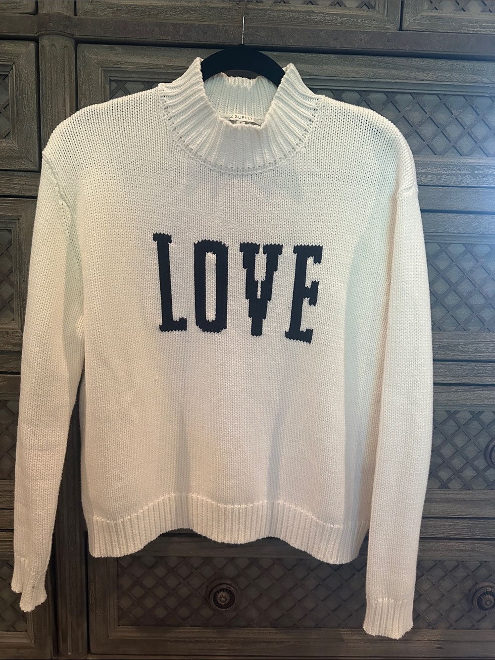 Z Supply Cream Mock Neck Sweater with Black LOVE
